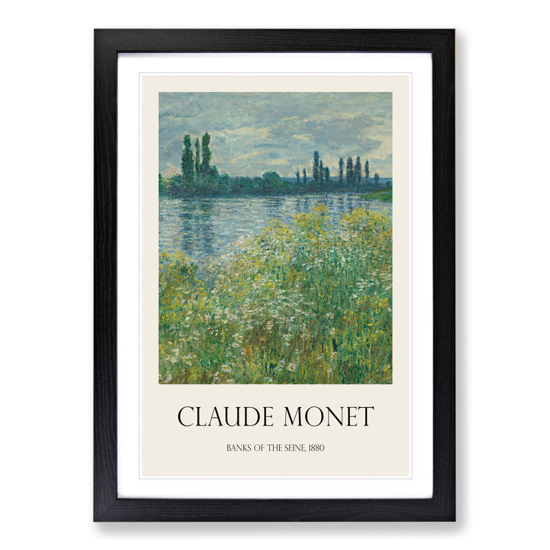 Banks of the Seine by Claude Monet - Picture Frame Graphic Art, 48cm H x 36cm W x 2cm D, Black Framed