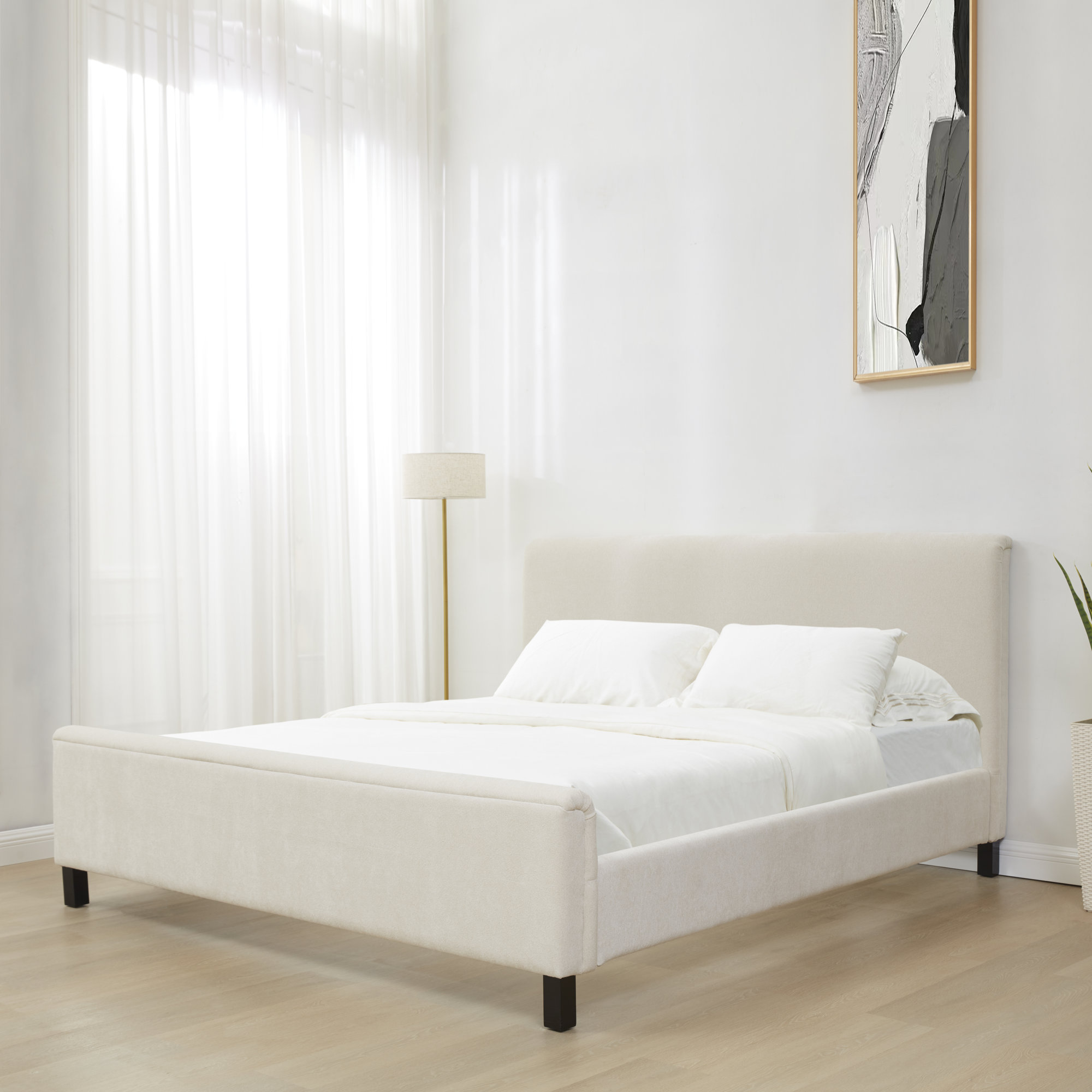 Finney Upholstered Bed, Cream, Queen