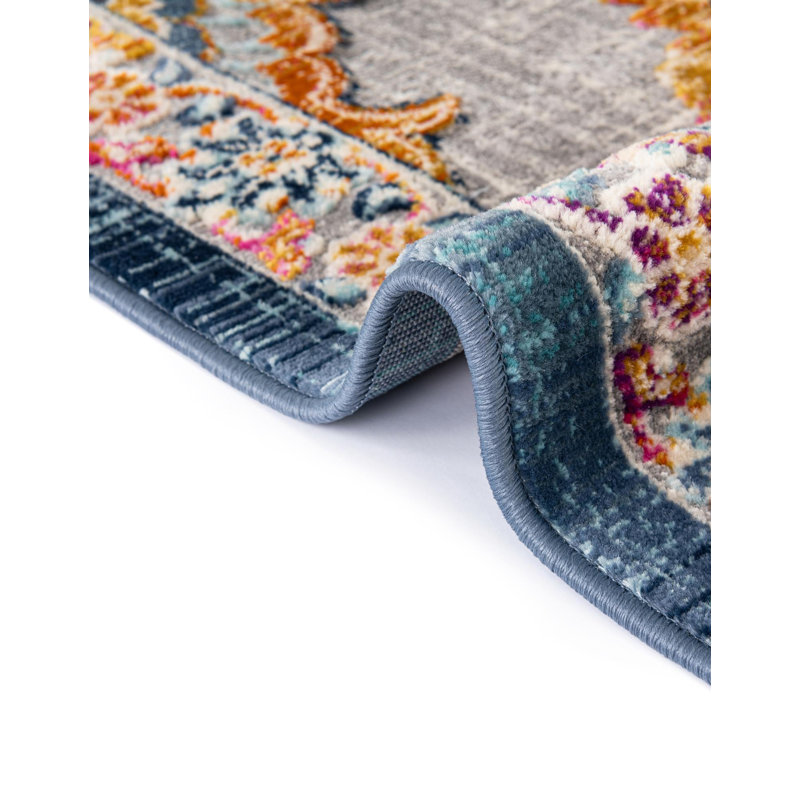 Tapis oriental bleu, Tapis de couloir 2 pi 7 po x 9 pi 10 po