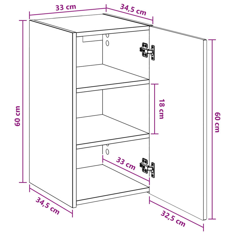 Engineered Wood Linen Cabinet, 60cm H x 33cm W x 34.5cm D, Sonoma Oak