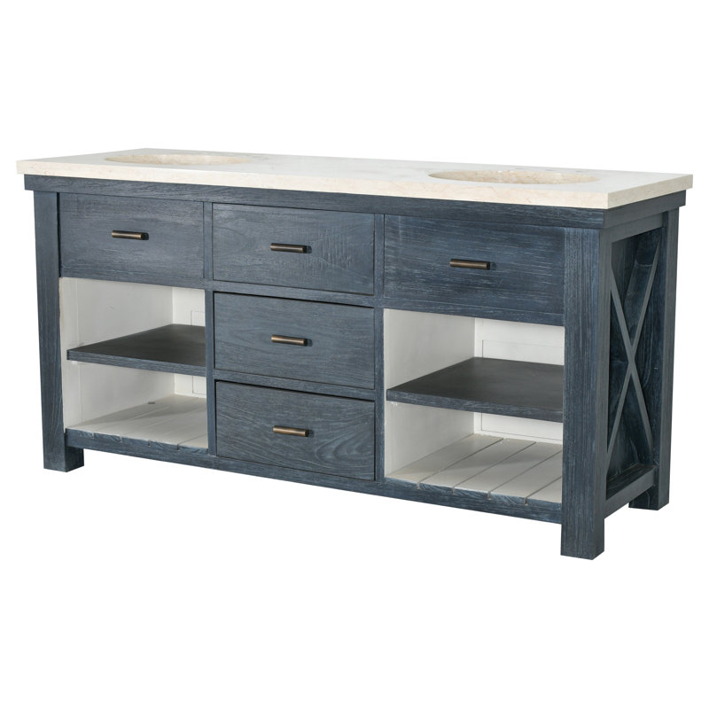 Meuble-lavabo double 72 po avec plateau en marbre Birender, Gris anthracite