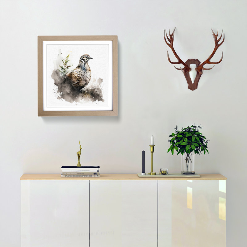 Partridge Ink Wash - Framed Print, Oak