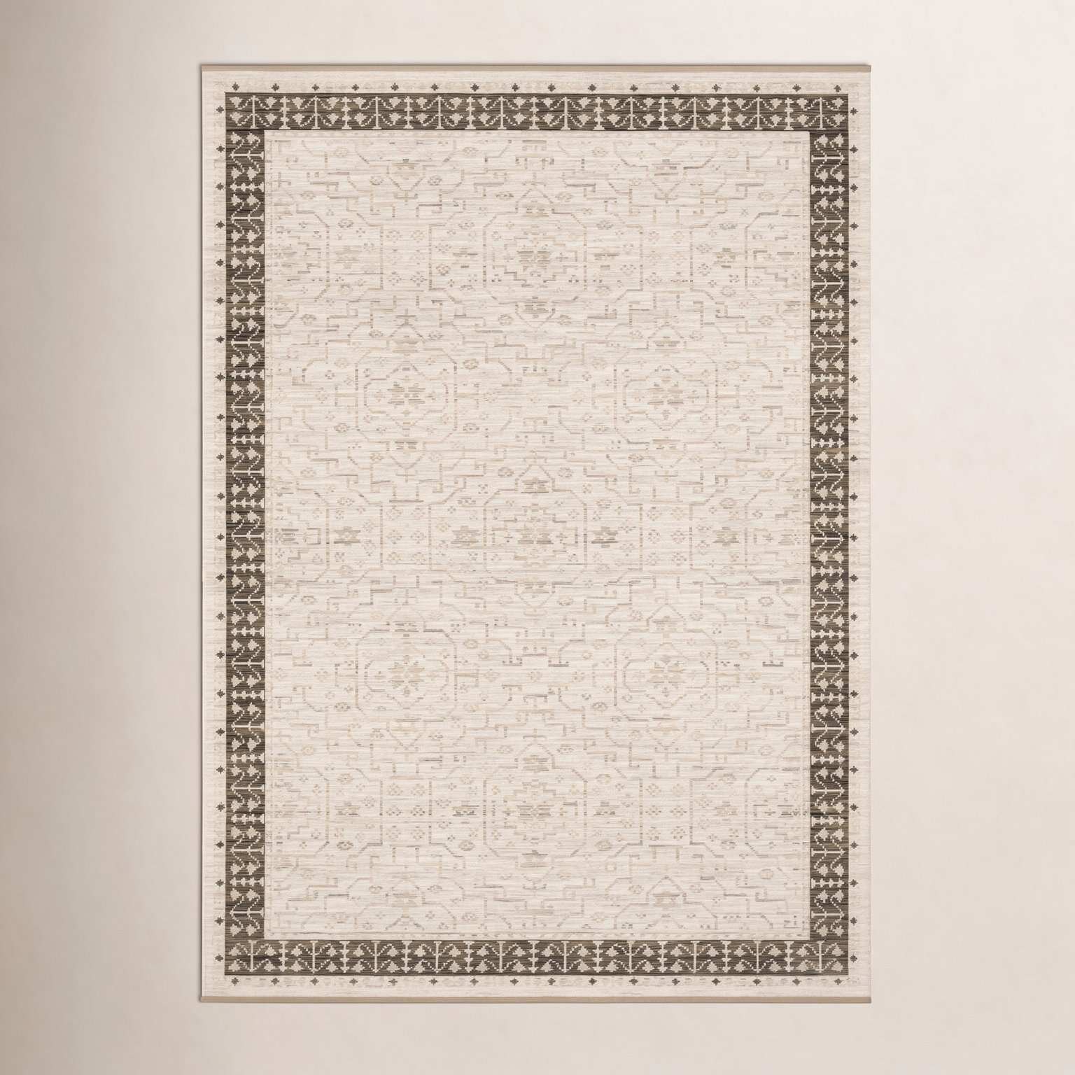 Abena Beige Brown Bordered Oriental Wool Rug, Rectangle 2' x 3'