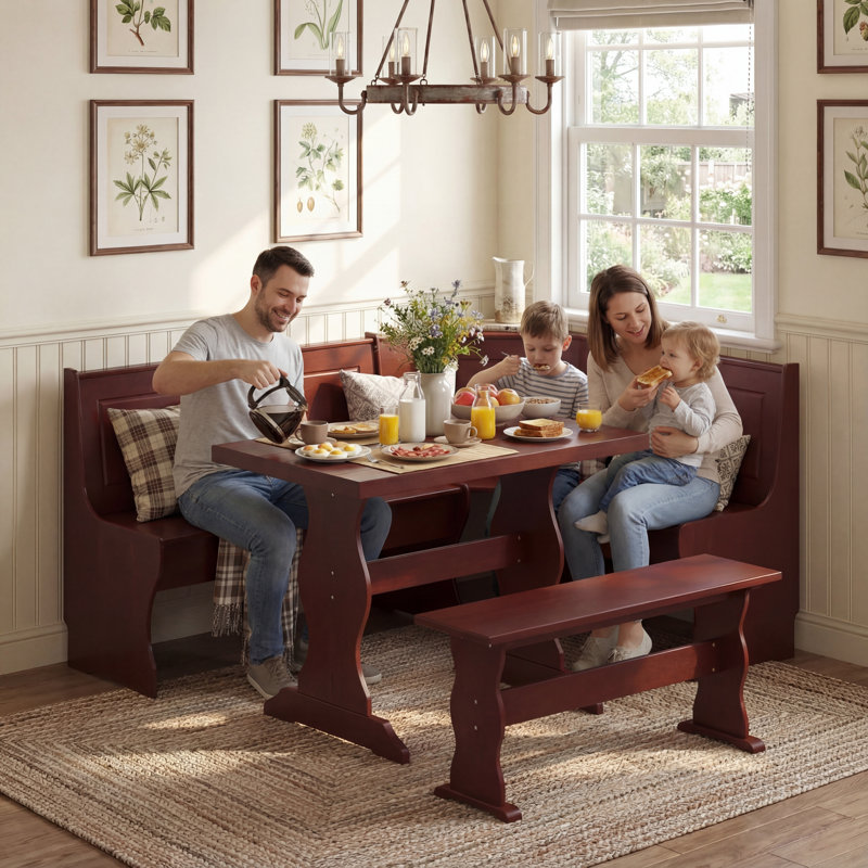 Coin-repas en bois avec rangement caché Heartlynn Classic, Noyer rouge