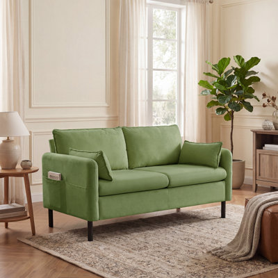 57.9" Velvet Loveseat Sofa,Upholstered Loveseat Couch With 2 Extra Soft Cushions & Convenient Side Storage,Comfortable And Stylish Two-Seater,Modern Sofa For Apartments, Studios, Offices & Small Spaces