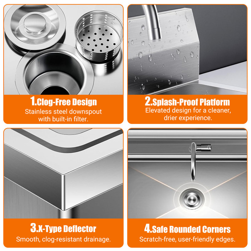 ZACOO 50.8 mm W Single Bowl Stainless Steel Freestanding Kitchen Sink