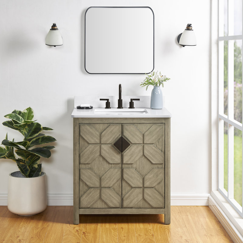 Meuble-lavabo simple 30 po Emporia avec plateau en quartz Calacatta Vicenza blanc, pré-assemblé