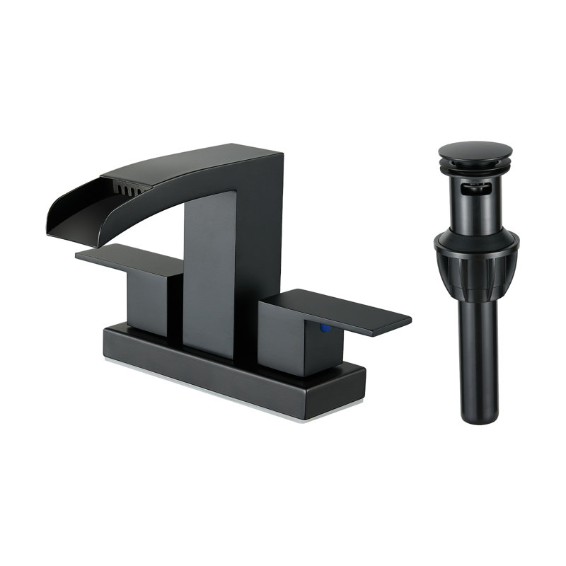 Robinet de salle de bain moderne à 2 trous et centre à 4 trous avec ensemble de bonde escamotable Modern, Noir mat