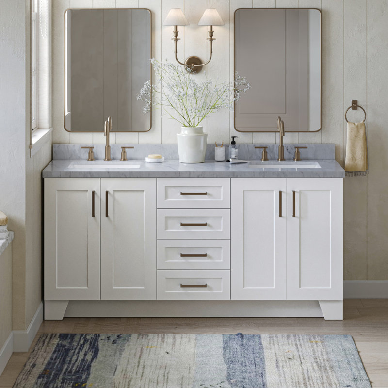 73 IN.  Single Bathroom Vanity, White, Rectangular, Carrara Marble