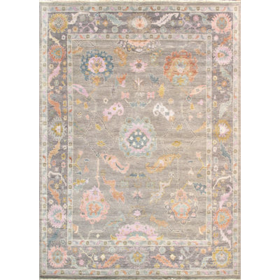 Canvello Oushak Hand-Knotted Silver Wool Area Rug- 9'10" X 13'9"