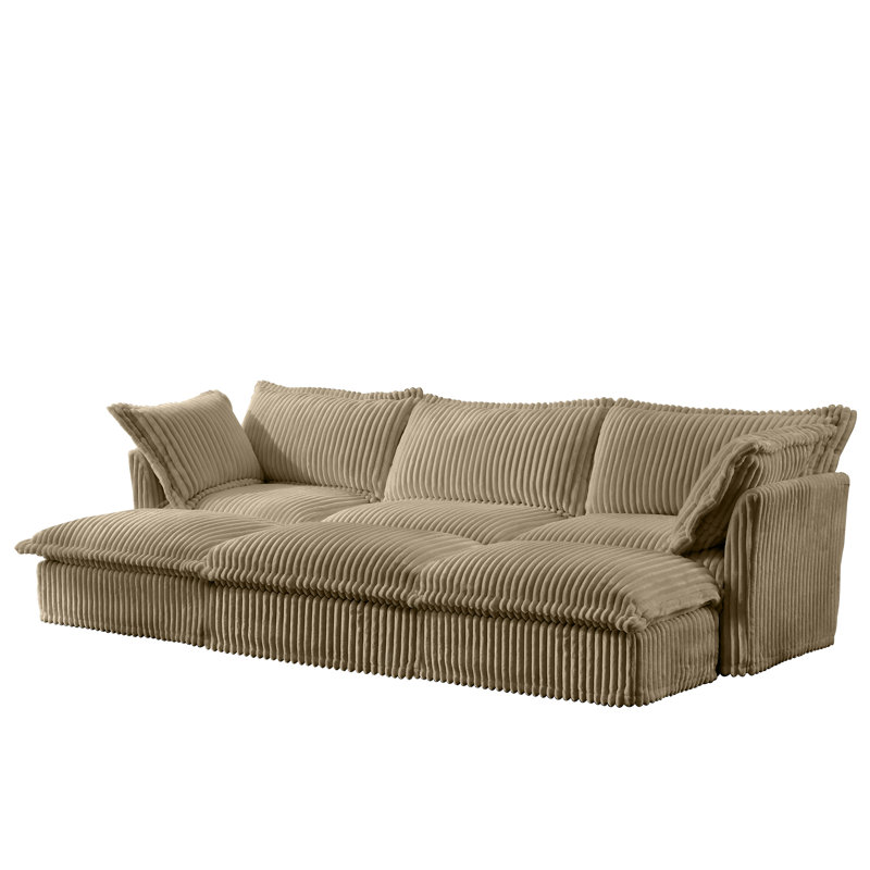 Canapé modulaire à 3 places avec 3 repose-pieds Kaiser, Velours côtelé chameau