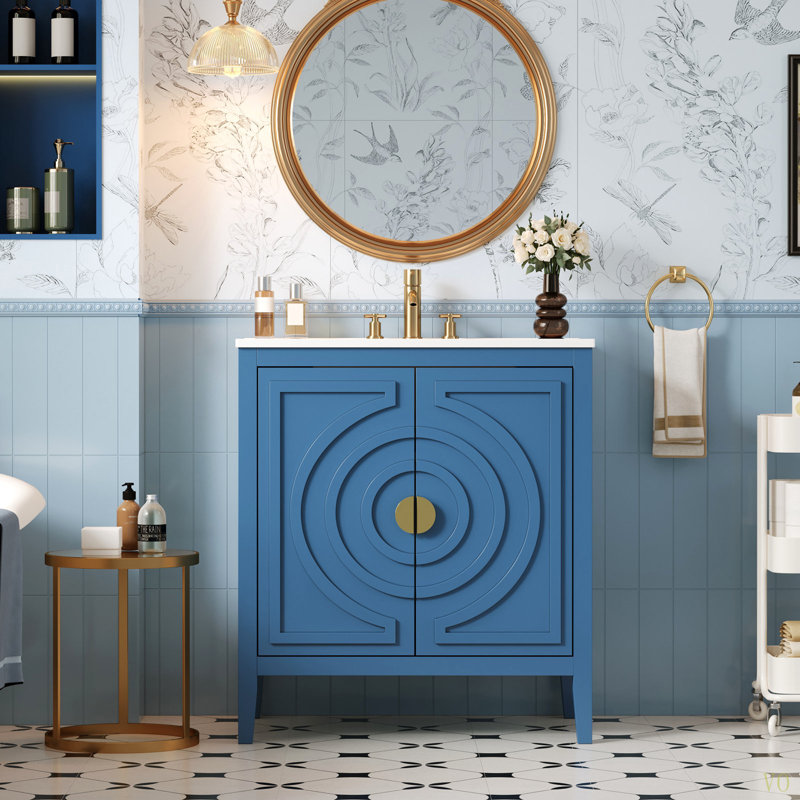 Armoire de rangement pour salle de bain 30 po avec 2 grandes portes à fermeture douce avec organisateur, 1 tiroir dissimulé et tablette réglable, meuble-lavabo avec lavabo