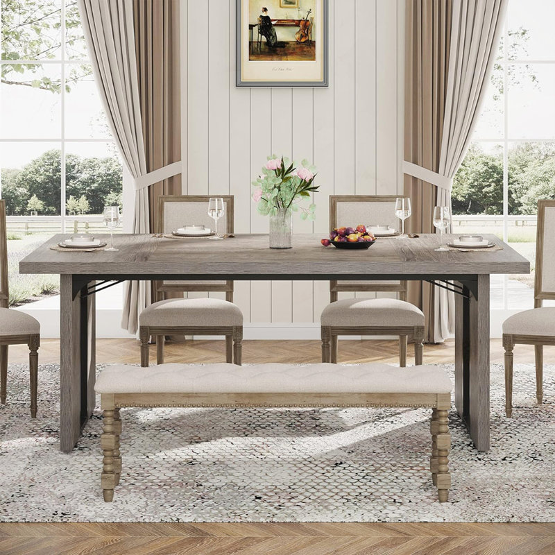Rustic Farmhouse Dining Table, Gray