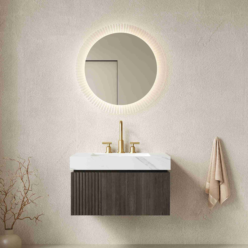 Meuble-lavabo mural, Espresso, 30", Blanc de Carrare