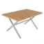 Table de salle à manger en teck avec structure en acier beige, table de patio rectangulaire de 55,12 po avec pieds en forme de X, résistante aux intempéries pour la cour, le jardin, la terrasse et la piscine