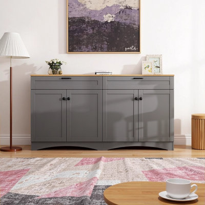 Meuble télé avec 2 tiroirs pour téléviseur de 70 po ou moins ON-TREND, gris, polyvalent pour le salon, la chambre à coucher ou la salle à manger