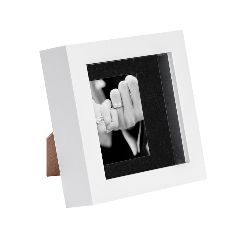 Nicola Spring - 3D Box Photo Frame - Mount, White/Black, 12.5cm H x 12.5cm W x 3.5cm D