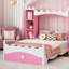 Lit en bois en forme de château avec tablette de rangement, lit plateforme simple Dreamy pour chambre d'enfant, cadre de lit-1193667631