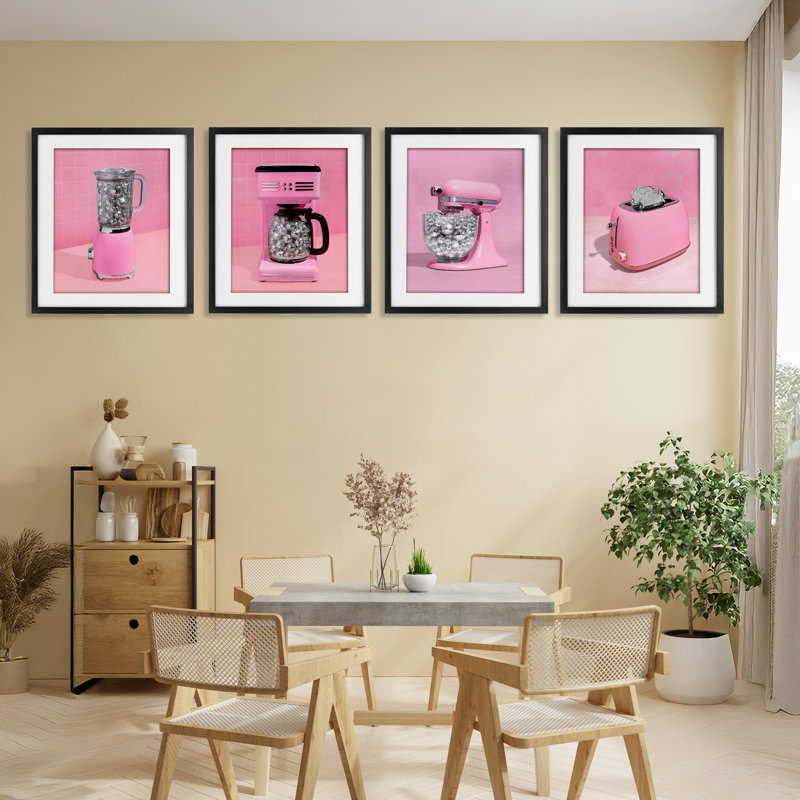 Ensemble de 4 verres à cocktail Disco, 21 x 17, Cadre noir minuit sous verre