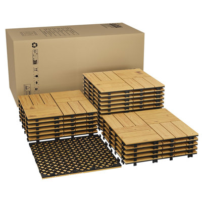 Paquet de 22 tuiles de terrasse en bois d'acacia (11,8 po x 11,8 po, 21 pieds carrés) - Revêtement de sol antidérapant résistant aux intempéries pour la terrasse, le balcon, le bord de la piscine et à l'intérieur, installation facile à assembler, jaune