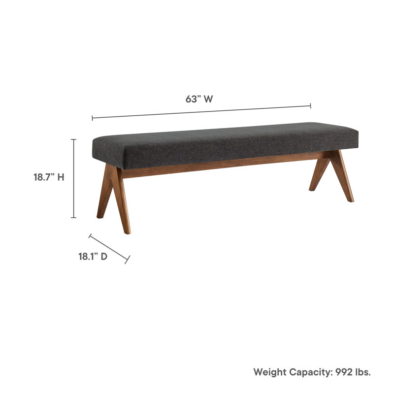 Lyra Fabric Upholstered Bench, 18.50"H x 63"W x 18"D, Dark Gray