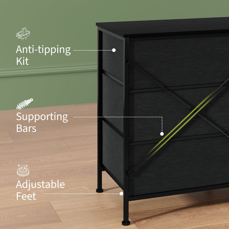 Metal 159.99cm W 8 - Drawer Chest of Drawers, Black