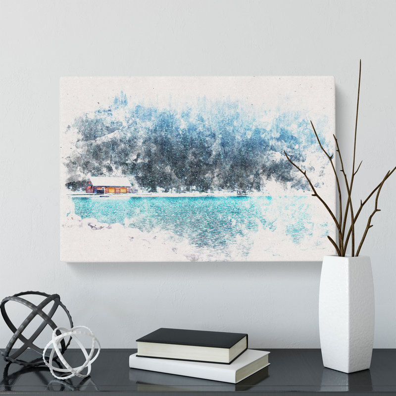 Lake Louise in Banff Canada Watercolour - Wrapped Canvas, 35cm H x 50cm W x 3cm D