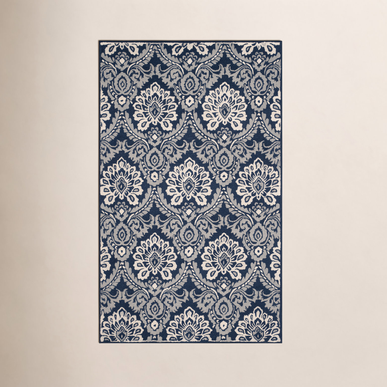 Tansy Navy Ivory Hand-Tufted Wool Rug, Rectangle 8' x 10'