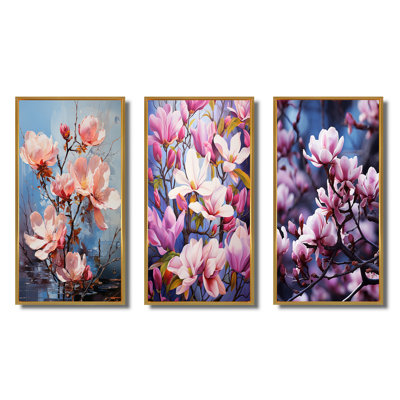 Magnolias, ensemble de 3 pièces d'art acrylique multicolore