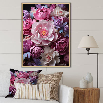 Tolzias, art asiatique, pivoines en rose sur toile