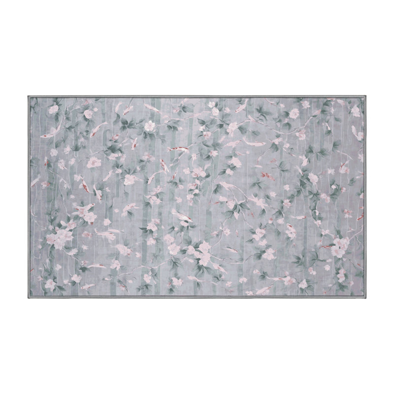 Tapis gris lavable à la machine, Rectangulaire 3 pi x 5 pi