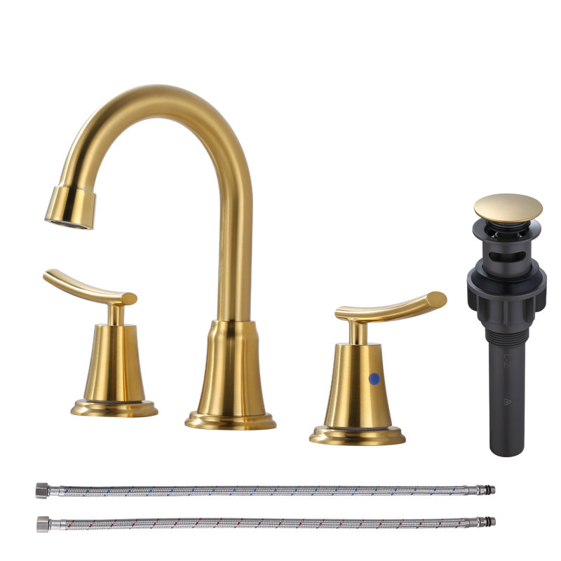8 Inch Widespread Bathroom Faucet, 3 hole Double Handle Bathroom Sink Faucet with Pop-Up Drain, Gold