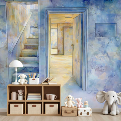 Peel and Stick Wall Mural Surreal Ombre Walls Floating Particles Cozy Interior 69"H x 96"W Self-Adhesive PVC Wallpaper for Bedroom Nursery Home Office