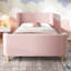 Sleigh-Style Upholstered Bed 3FT Single Metal 2 Piece Pink - Sleigh Design, Velvet Upholstery-211762076