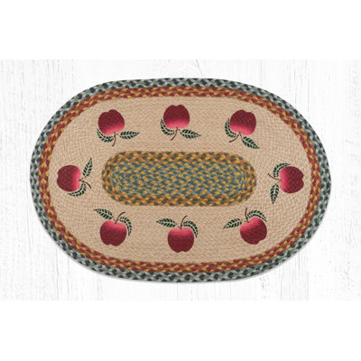  Apples Oval Braided Jute Tread 30" H Hand-Stenciled Farmhouse Accent Rug