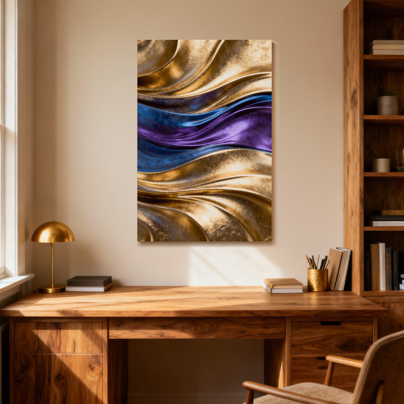 Fashion Golden Waves Purple Blue Abstract Art
