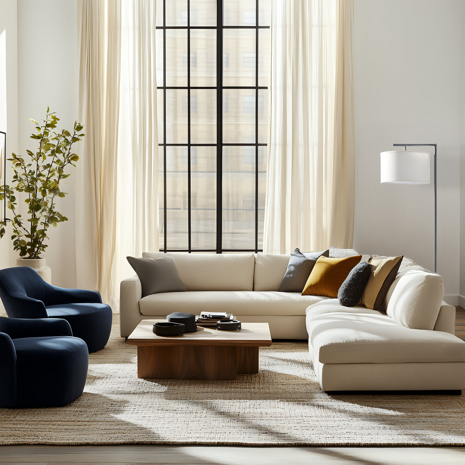 Montage Modern 60 in. Mid-Century Modern LED Floor Lamp with Fabric Drum Shade, Silver, White