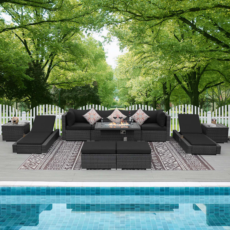 Jiovany 8 - Person Modular Patio Conversation Set with Cushions, Black