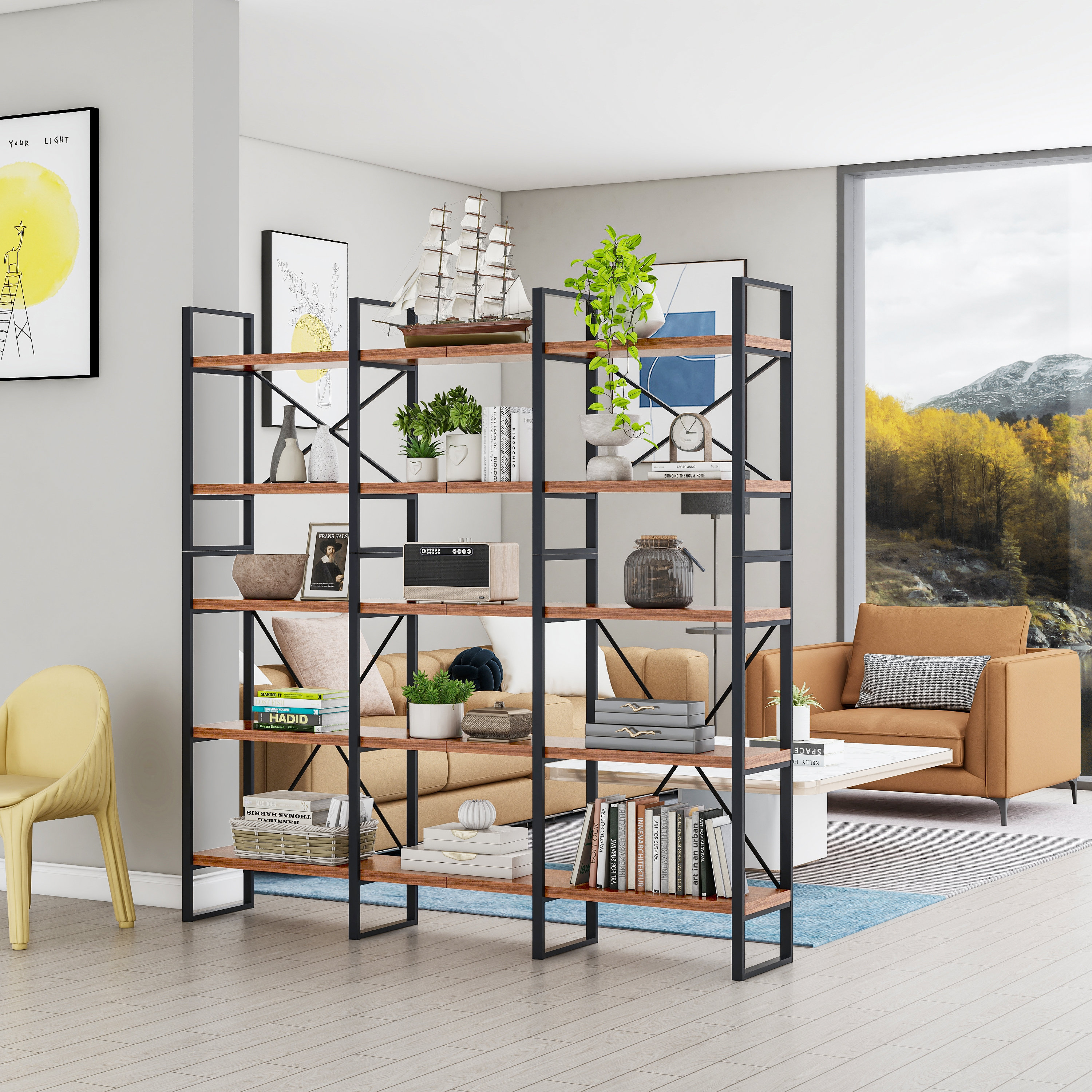 17 Stories 71.06'' H x 70'' W Steel Etagere Bookcase | Wayfair