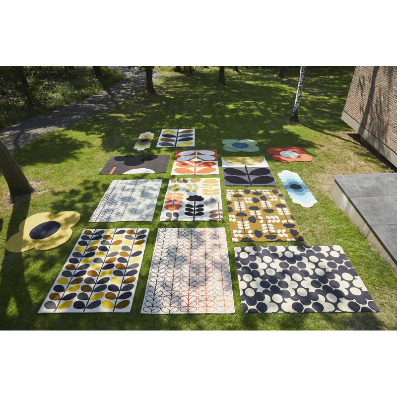 Wool Geometric Area Rug in Graphite/Black/Orange, Rectangle 6'7" x 9'2"
