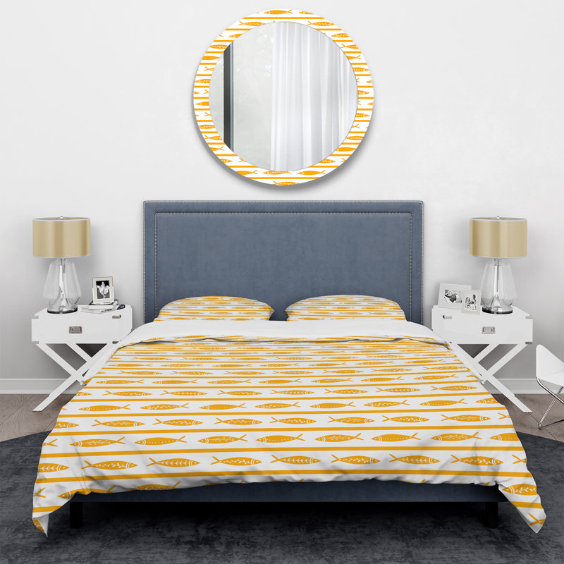Motif à rayures blanches et dorées - Ensemble de housse de couette abstrait - Microfibre de polyester