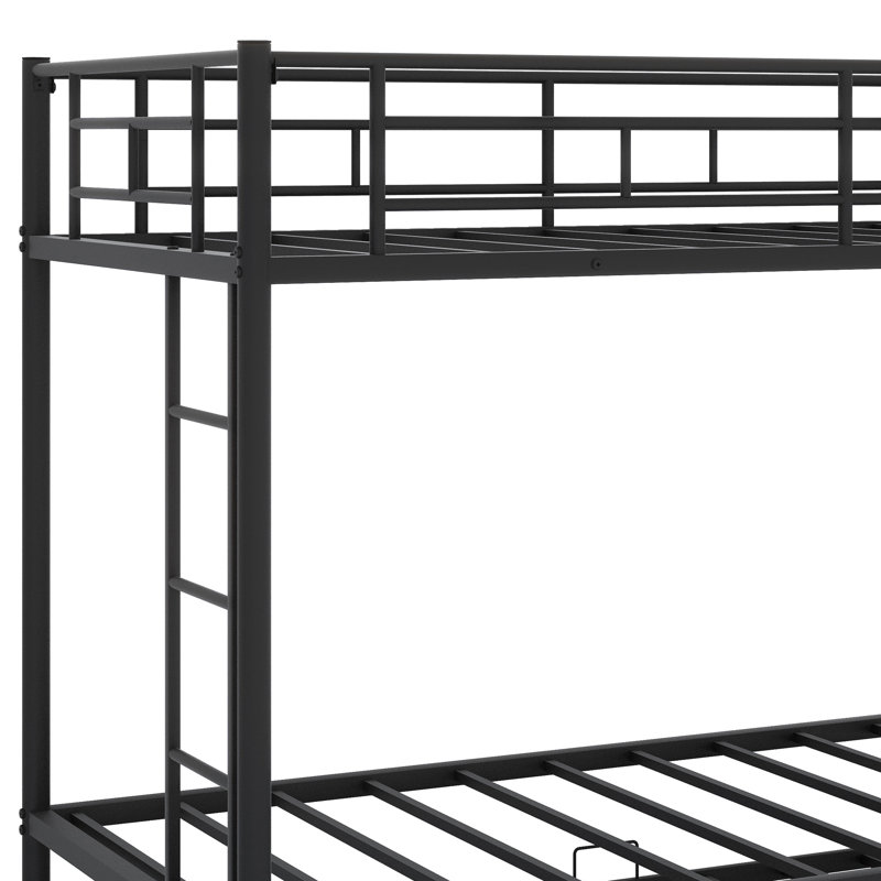 Triple Bunk Bed With Trundle,Two Side Ladder And Guardrails, Black