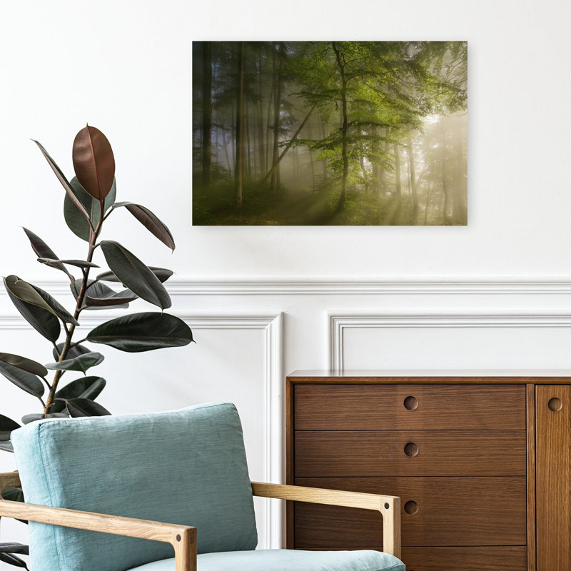 Misty Forest Dreamy Ethereal Peaceful Forest Nature Wall Art Print 1 Piece Wrapped Canvas Wall Art, 40.64cm H x 60.96cm W