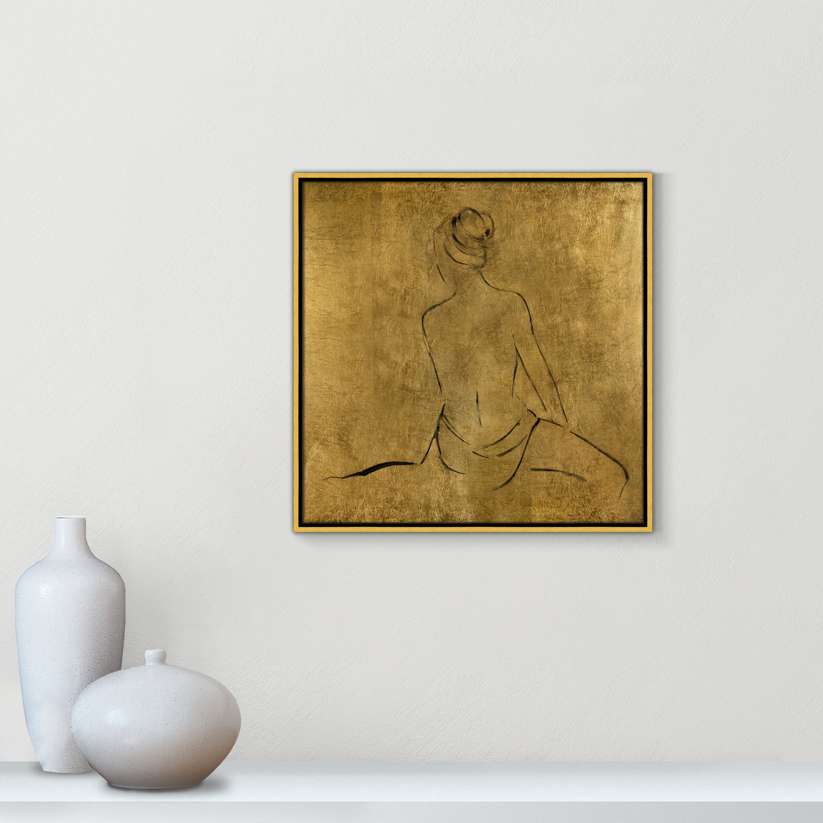 Golden Bather II by Sally Swatland - Painting Print, 25.5" H x 25.5" W x 2" D, Gold Framed Canvas