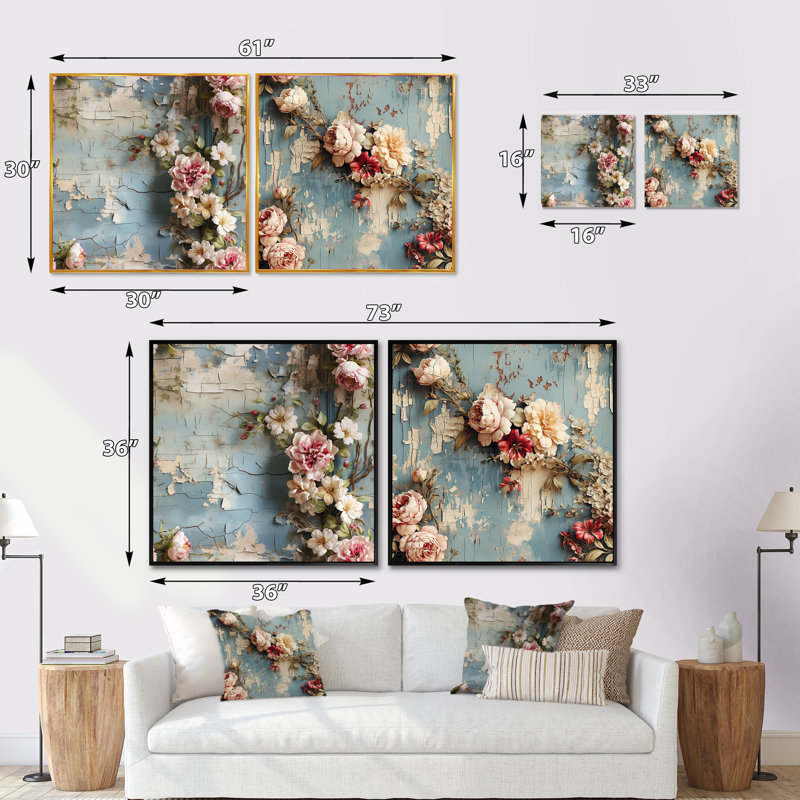Ensemble de 2 pivoines roses et roses, Cadre flottant noir, H 16 po x l 33 po