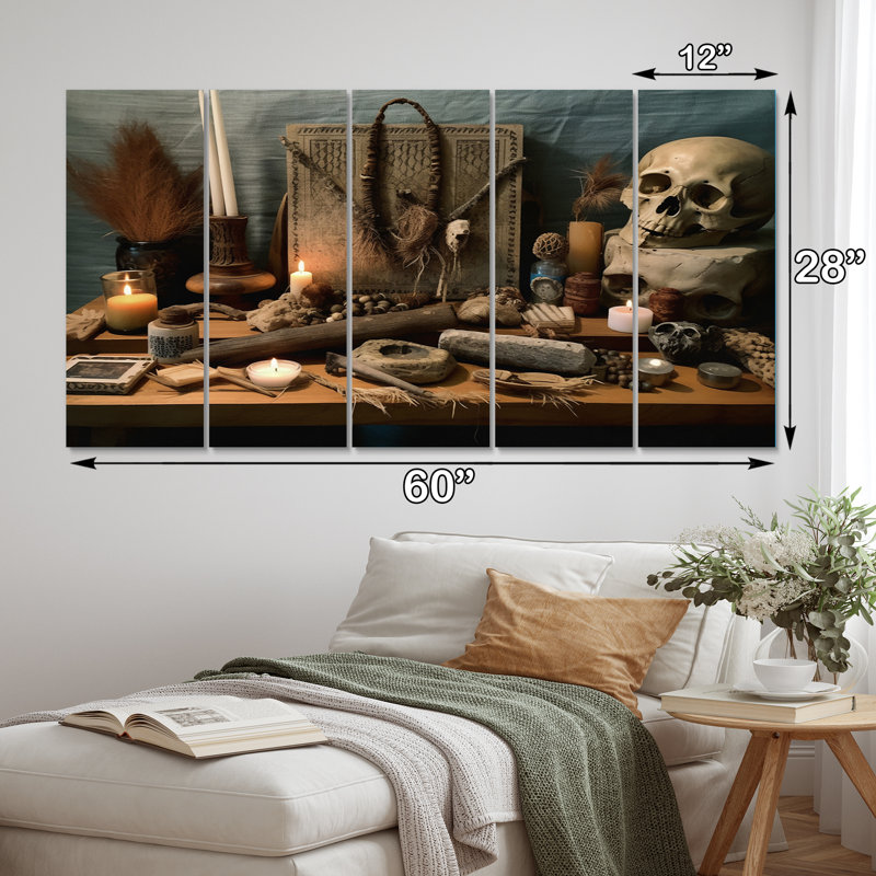 Autel avec objets sacrés I - Christianisme, reproduction d'art sur toile - 5 panneaux égaux