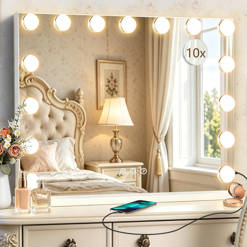 Miroir de coiffeuse de 23 po x 18 po avec éclairage, 3 couleurs
