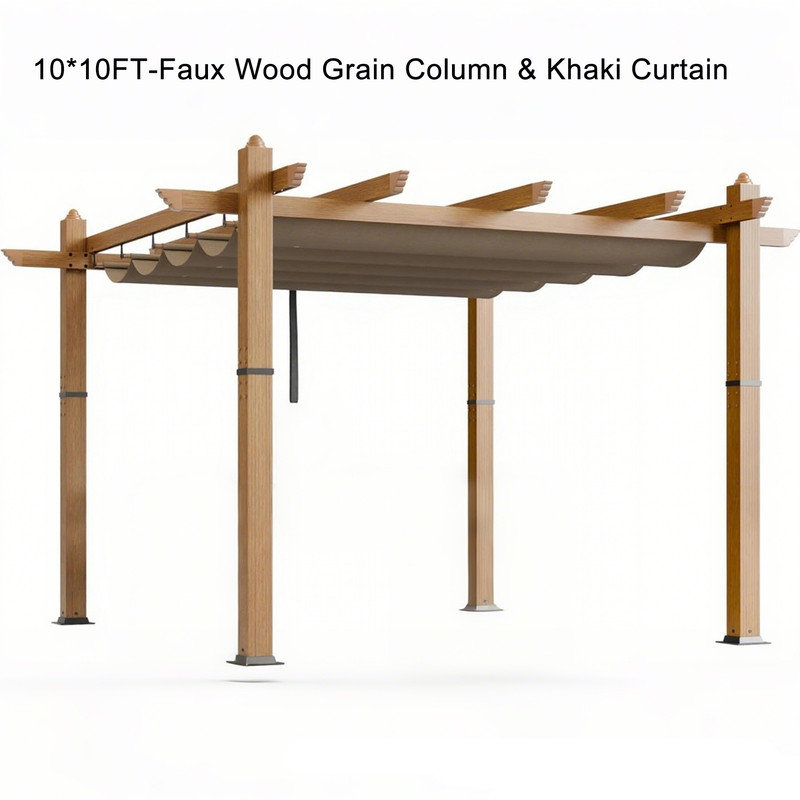 Outdoor Pergola Metal Gazebo with Retractable Canopy for Patio Backyard Deck Porch Grape Trellis