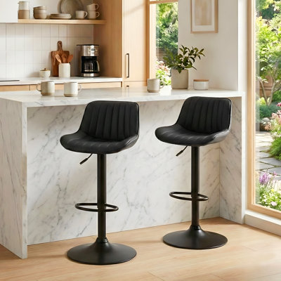 Ensemble de 2 tabourets de bar pivotants en similicuir, sans accoudoirs et avec dossier, style moderne, hauteur réglable, pour comptoir ou salle à manger.