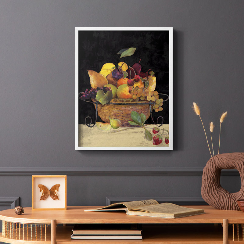 «Fruit Basket II Revisit», reproduction encadrée - bois massif, Cadre simple blanc, H 28 po x l 22 po